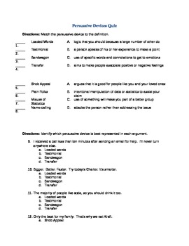 Preview of Persuasive Devices and Logical Fallacy Quiz and Answer Key - .doc