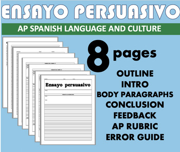 Preview of Persuasive Essay AP Spanish Language Outline Handout Worksheet
