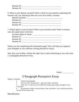 persuasive essay brainstorm