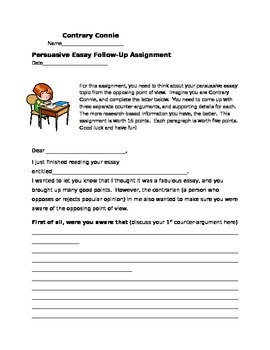 Preview of Argument Writing (Persuasive Essay) Follow-Up Assignment