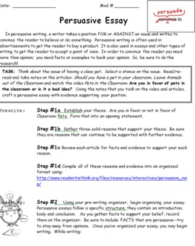 Preview of Persuasive Essay Organizer and Rubric