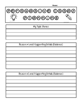 persuasive essay planning sheet