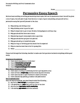 Persuasive Essay Speech by Sarah Laski | TPT