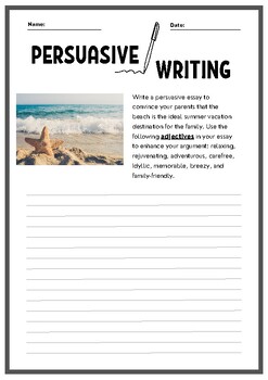 Preview of Persuasive Essay Writing Prompt Worksheet.