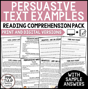 Preview of Persuasive Text Examples - Ten Reading Samples with Comprehension