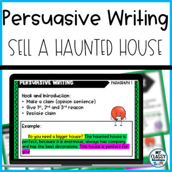 Preview of Persuasive Halloween Writing Activity Haunted House for Sale
