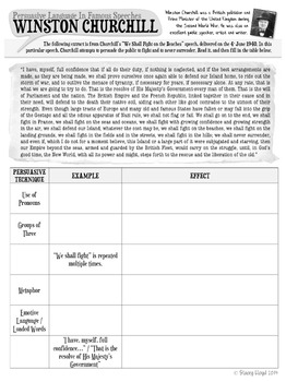 persuasive language in famous speeches winston churchill worksheet answers