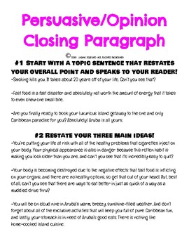 Preview of Persuasive/Opinion Writing! Closing Paragraph with Steps and Examples!