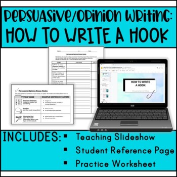 Preview of Persuasive/Opinion Writing: How to Write A Hook