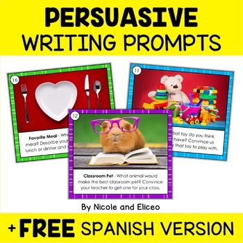 Preview of Persuasive Opinion Writing Prompt Task Cards + FREE Spanish