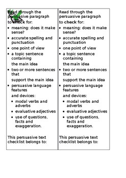 Persuasive Paragraph Checklist by Amy Hallmark | TPT