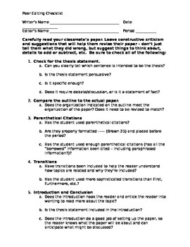 Preview of Detailed Persuasive Research Paper Peer Editing Checklist