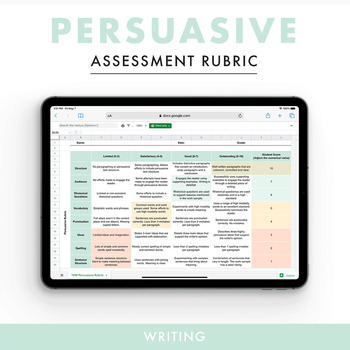 Preview of Persuasive Rubric - Conditionally Formatted