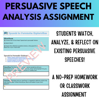Preview of Persuasive Speech Analysis Assignment (Public Speaking Unit)