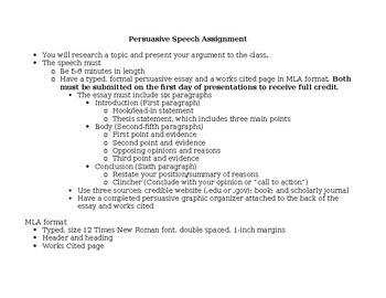 Preview of Persuasive Speech Assignment with a Rubric included (editable resource)