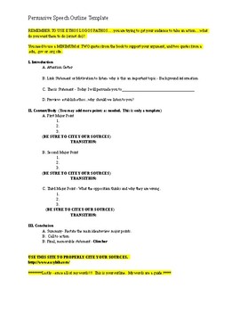 Preview of Persuasive Speech Outline Template
