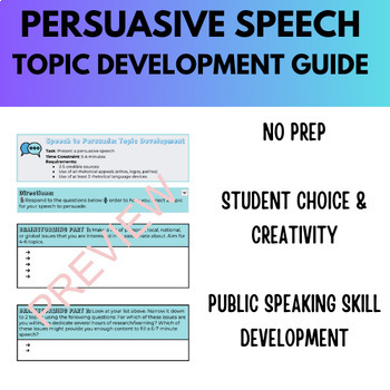 Preview of Persuasive Speech Topic Development Worksheet (Public Speaking Unit)