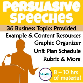 Preview of Persuasive Speech Unit, Assignments & Rubric (Business Topics Inc.)