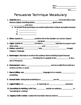 Preview of Persuasive Technique Fill-In-The-Blank Notes