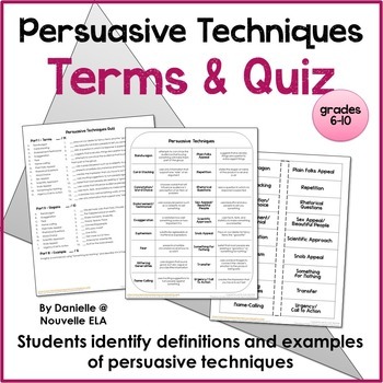 Preview of Persuasive Techniques Quiz - Media Literacy Vocabulary - Paper, ISNs , Digital