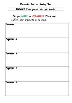 Argumentative Essay Planning Sheet