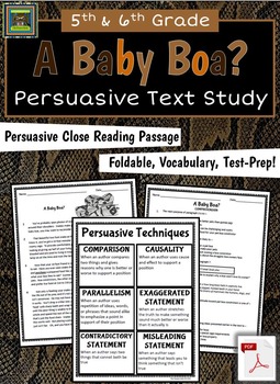 Preview of Persuasive Text Study: Close Reading Passage, Notebook Activity, Test Prep