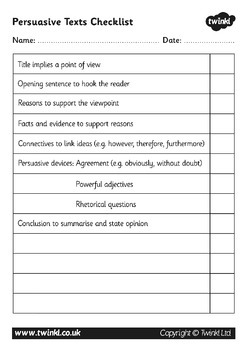 checklist for persuasive speech
