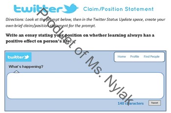 Preview of Persuasive Thesis Claim Position Statement Activity - Twitter