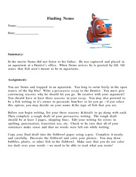 Preview of Persuasive Writing Assignment - Finding Nemo