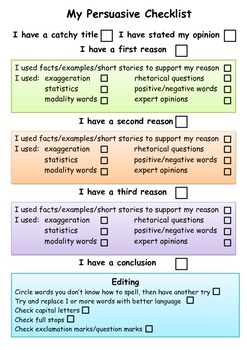 Preview of Persuasive Writing Checklist