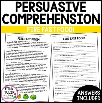 Persuasive Writing Comprehension - Fun, Fantastic, Fabulous Fitness