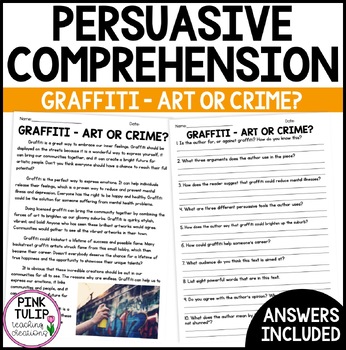 Preview of Persuasive Writing Comprehension - Graffiti, Art or Crime?
