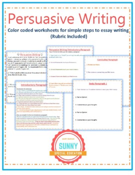 Preview of Persuasive Writing Essay (color coded for easy 5 paragraph essay writing)