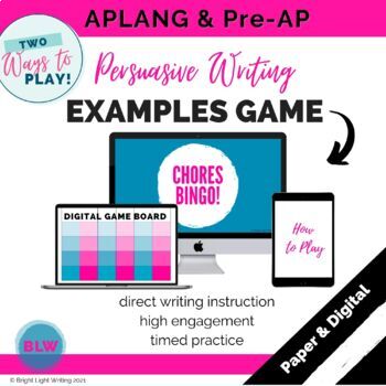 Preview of Persuasive Writing Examples Game AP Lang