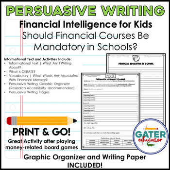 Preview of Financial Literacy | Writing Prompt | Personal Finance | Opinon Writing