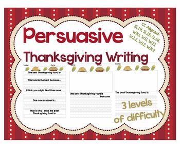 Preview of Thanksgiving Persuasive / Opinion Writing for CC W.1 W.2