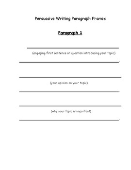 Persuasive Writing Graphic Organizer and Paragraph Frames | TPT