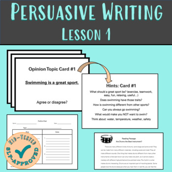 Preview of Persuasive Writing Lesson Level 1 Pros and Cons Activities and Task Cards
