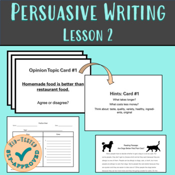 Preview of Persuasive Writing Lesson Level 2 Pros and Cons Activities and Task Cards