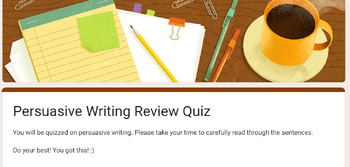 Preview of Persuasive Writing Review Quiz
