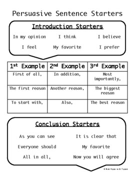 persuasive speech writing sentence starters