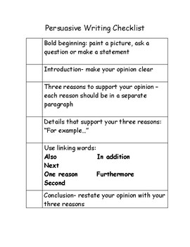 persuasive writing checklist pdf