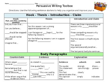 Preview of Persuasive Writing Toolbox