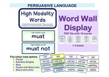 Preview of Persuasive Writing Word Wall High Modality Language