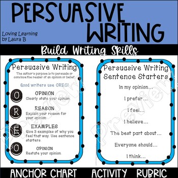 Persuasive Writing with anchor charts / posters, worksheets, and rubric