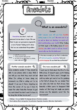 Preview of Persuasive device worksheet - Anecdote