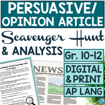 Preview of Persuasive or Opinion Article Structural Scavenger Hunt and Analysis AP Language