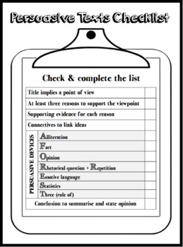persuasive writing checklist year 4