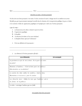 Preview of Persuasive writing assignment in French - L’écriture persuasive