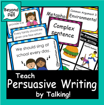 Preview of 32 Persuasive writing topic cards, games and sentence structure